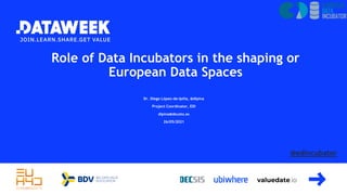 Role of Data Incubators in the shaping or
European Data Spaces
Dr. Diego López-de-Ipiña, @dipina
Project Coordinator, EDI
dipina@deusto.es
26/05/2021
@edincubator
 