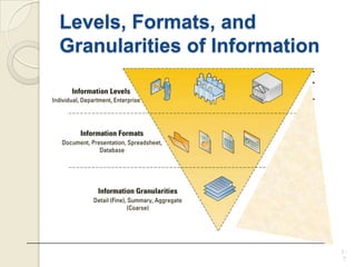 Levels, Formats, and
Granularities of Information
1 -
7
 