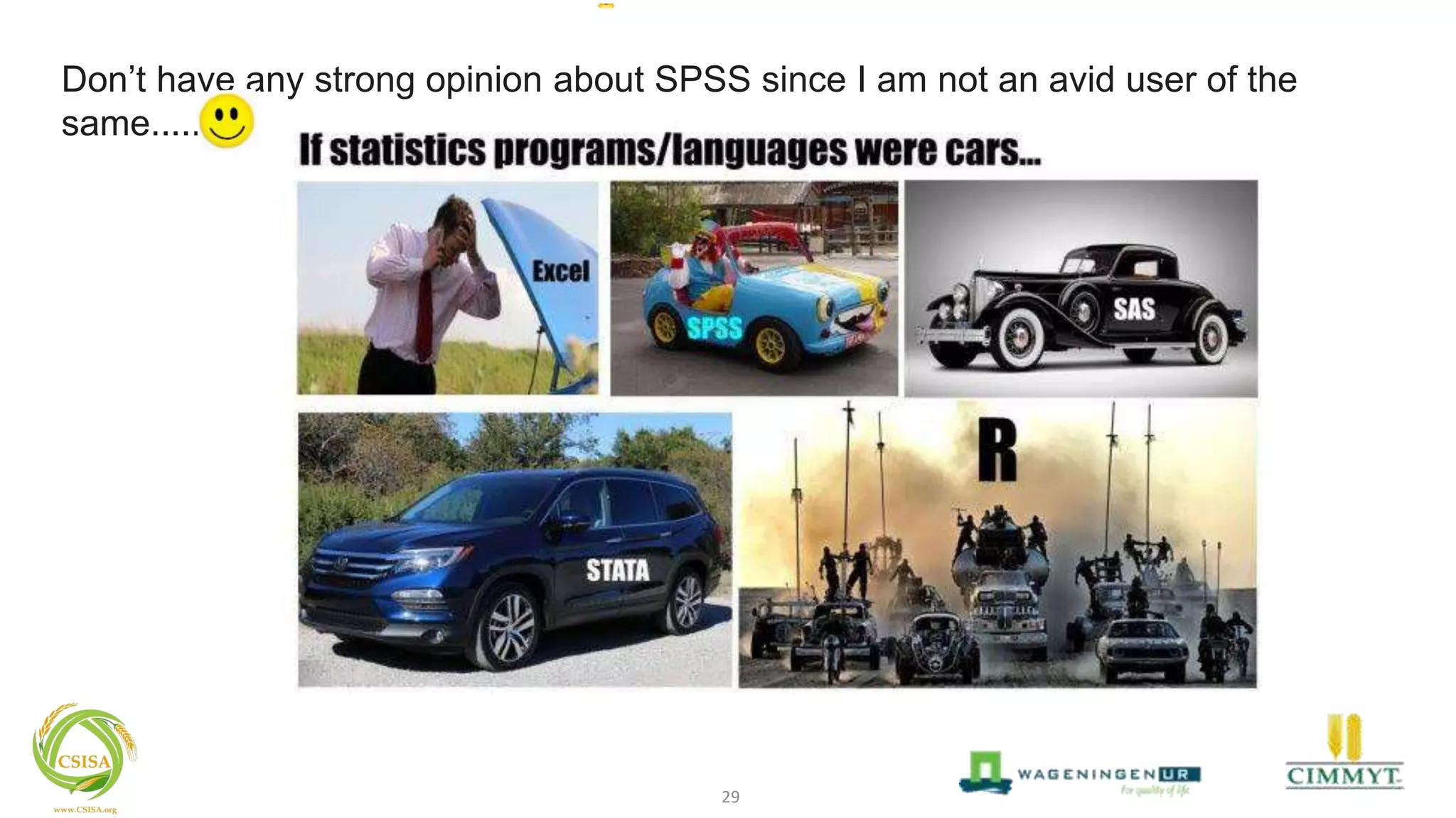 Don’t have any strong opinion about SPSS since I am not an avid user of the
same......
29
 