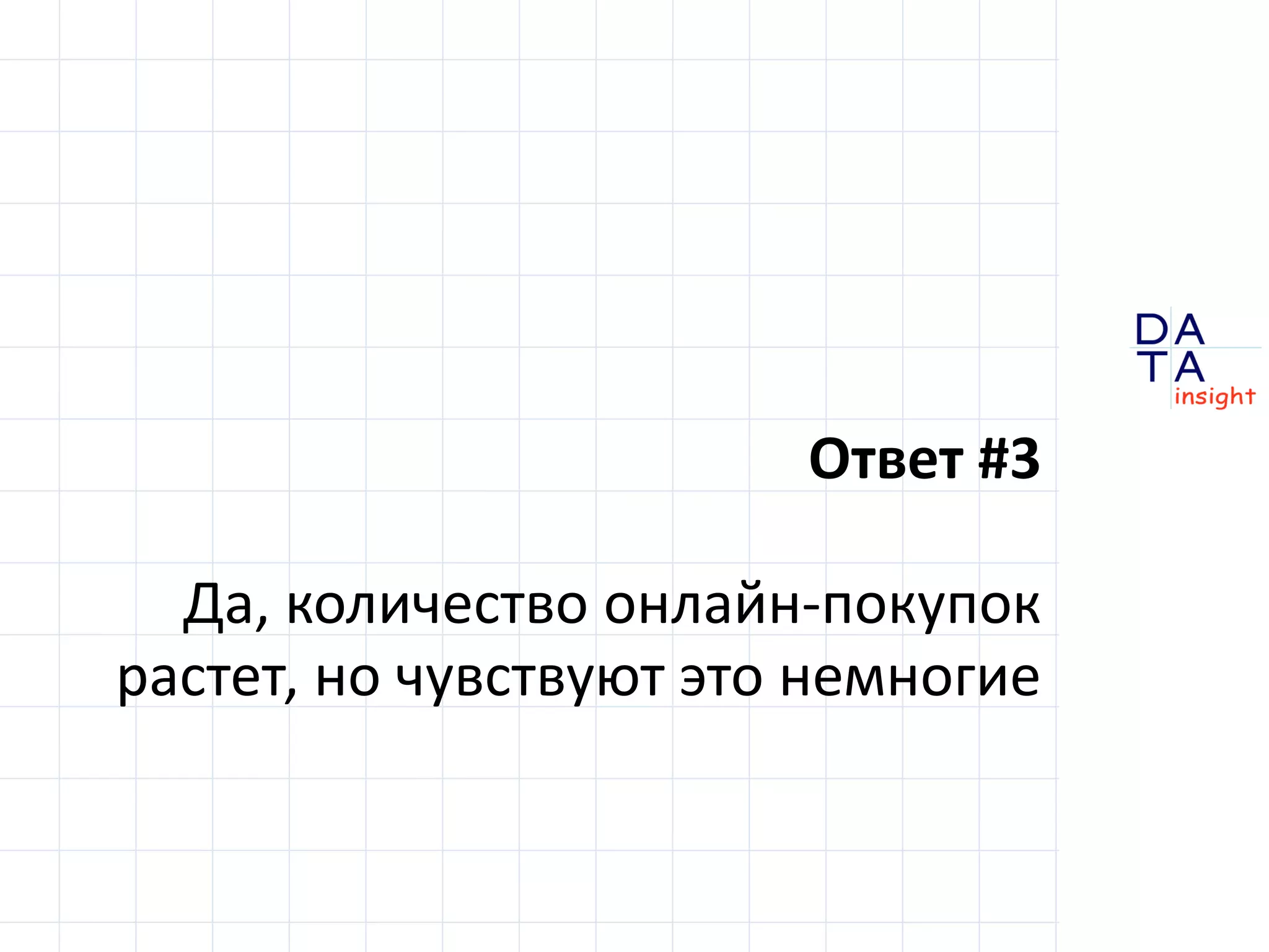 D 
insight 
T A 
A 
Ответ #3 
Да, количество онлайн-покупок 
растет, но чувствуют это немногие 
 