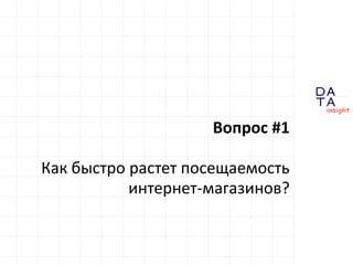D 
insight 
T A 
A 
Вопрос #1 
Как быстро растет посещаемость 
интернет-магазинов? 
 