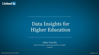 Data Insights for 
Higher Education 
Valter Sciarillo 
Head of Projects, Marketing Solutions Insights 
LinkedIn 
EducationConnect 2014 #inEDU14 
 