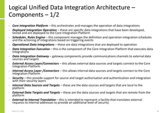 Logical Unified Data Integration Architecture –
Components – 1/2
• Core integration Platform – this orchestrates and manag...