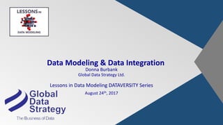 Data Modeling & Data Integration
Donna Burbank
Global Data Strategy Ltd.
Lessons in Data Modeling DATAVERSITY Series
August 24th, 2017
 