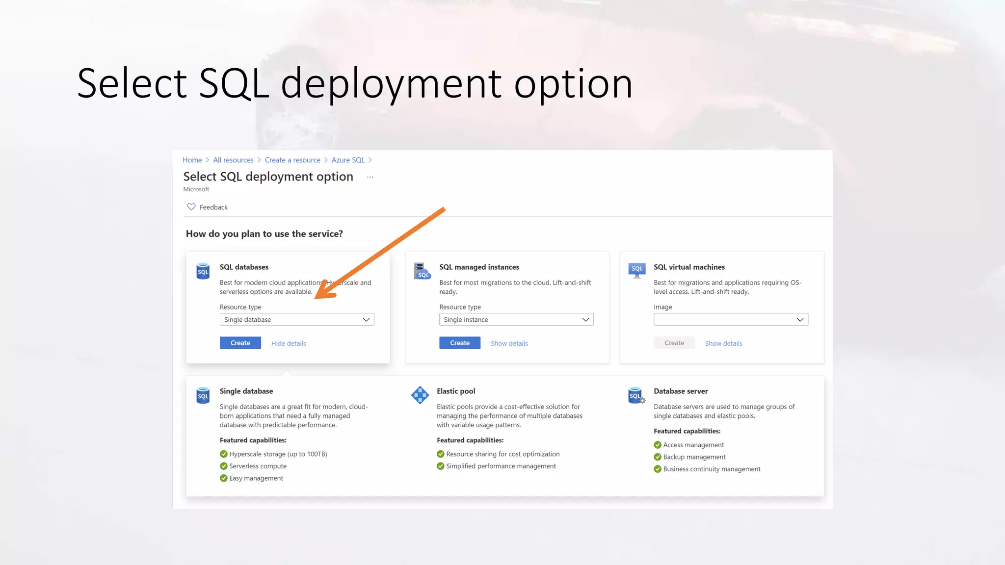 Select SQL deployment option
 