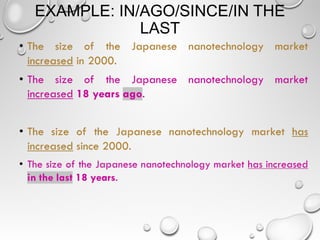 EXAMPLE: IN/AGO/SINCE/IN THE
LAST
 