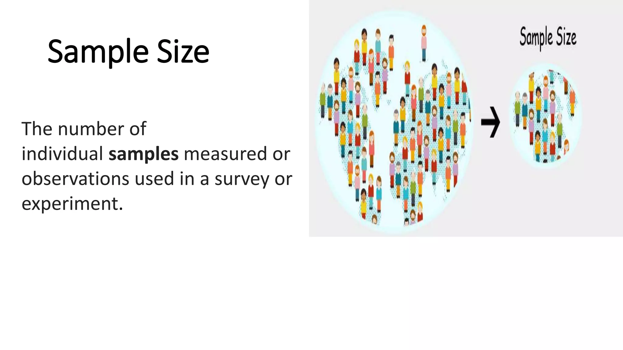 Sample Size
The number of
individual samples measured or
observations used in a survey or
experiment.
 