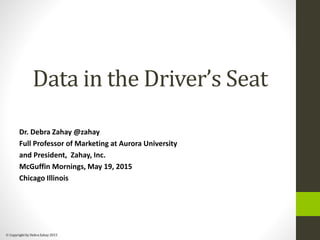  Copyright by Debra Zahay 2015
Data in the Driver’s Seat
Dr. Debra Zahay @zahay
Full Professor of Marketing at Aurora University
and President, Zahay, Inc.
McGuffin Mornings, May 19, 2015
Chicago Illinois
 