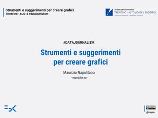 Strumenti e suggerimenti per creare grafici
Trento 09/11/2018 #datajournalism
@napo
Strumenti e suggerimenti
per creare grafici
Maurizio Napolitano
<napo@fbk.eu>
#DATAJOURNALISM
 
