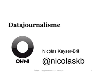 Datajournalisme



                 Nicolas Kayser-Bril

                 @nicolaskb
       OWNI – Datajournalisme – 22 avril 2011   1
 