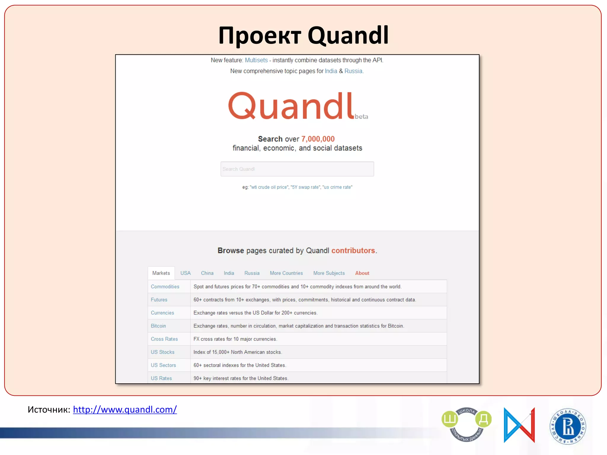 Проект Quandl
Источник: http://www.quandl.com/
 