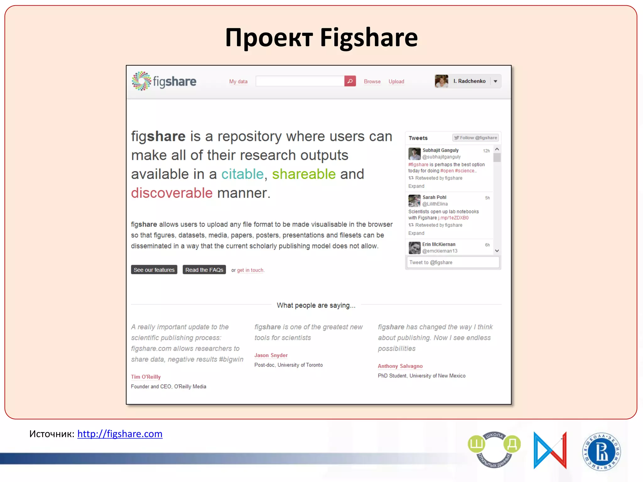 Проект Figshare
Источник: http://figshare.com
 
