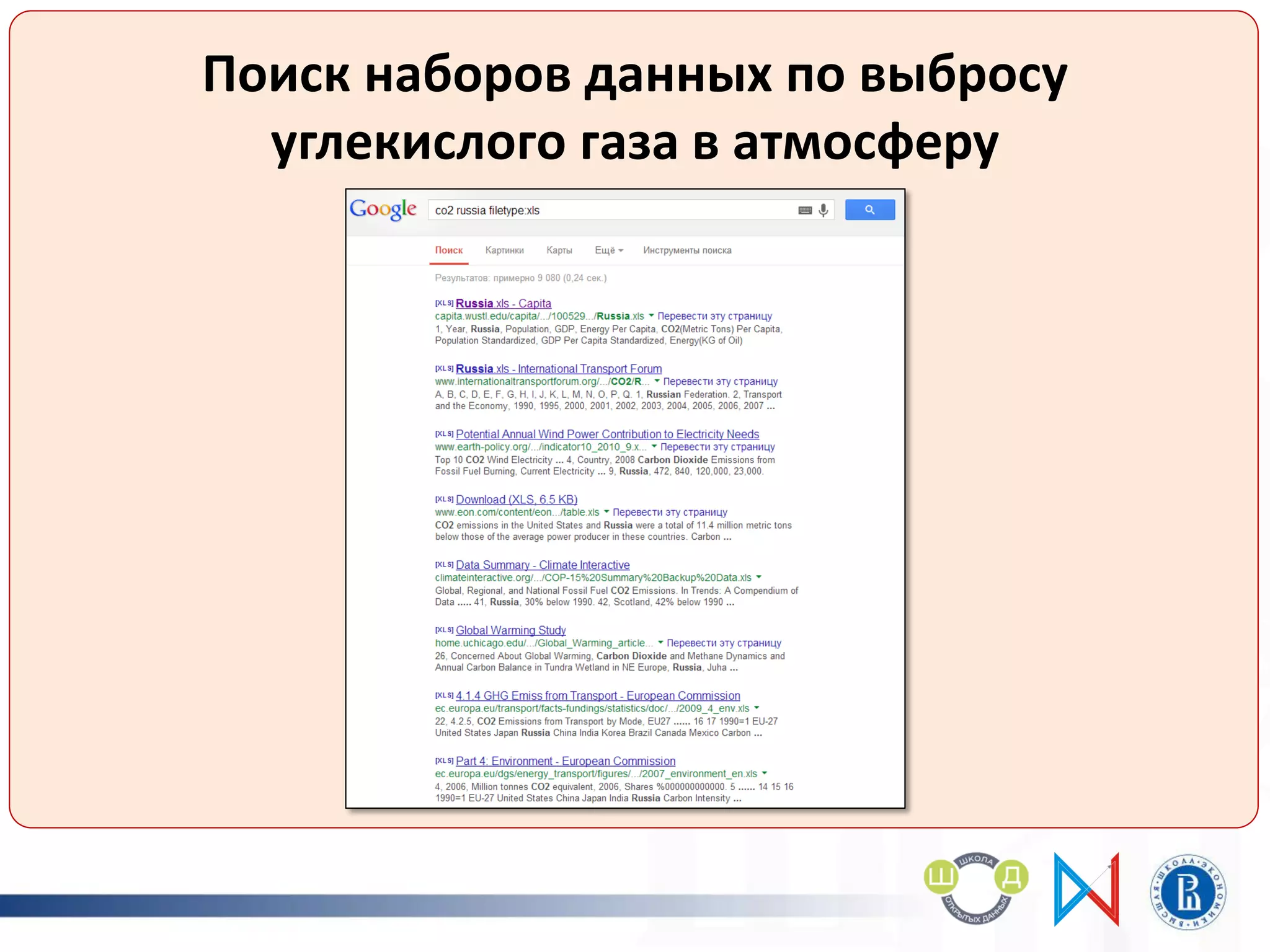тавл
Поиск наборов данных по выбросу
углекислого газа в атмосферу
 