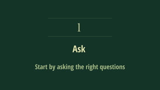 Ask
1
Start by asking the right questions
 