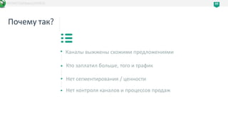Почему так?
Каналы выжжены схожими предложениями
Кто заплатил больше, того и трафик
Нет сегментирования / ценности
DATAKIT/b2bbasis/20/03/15 05
Нет контроля каналов и процессов продаж
 