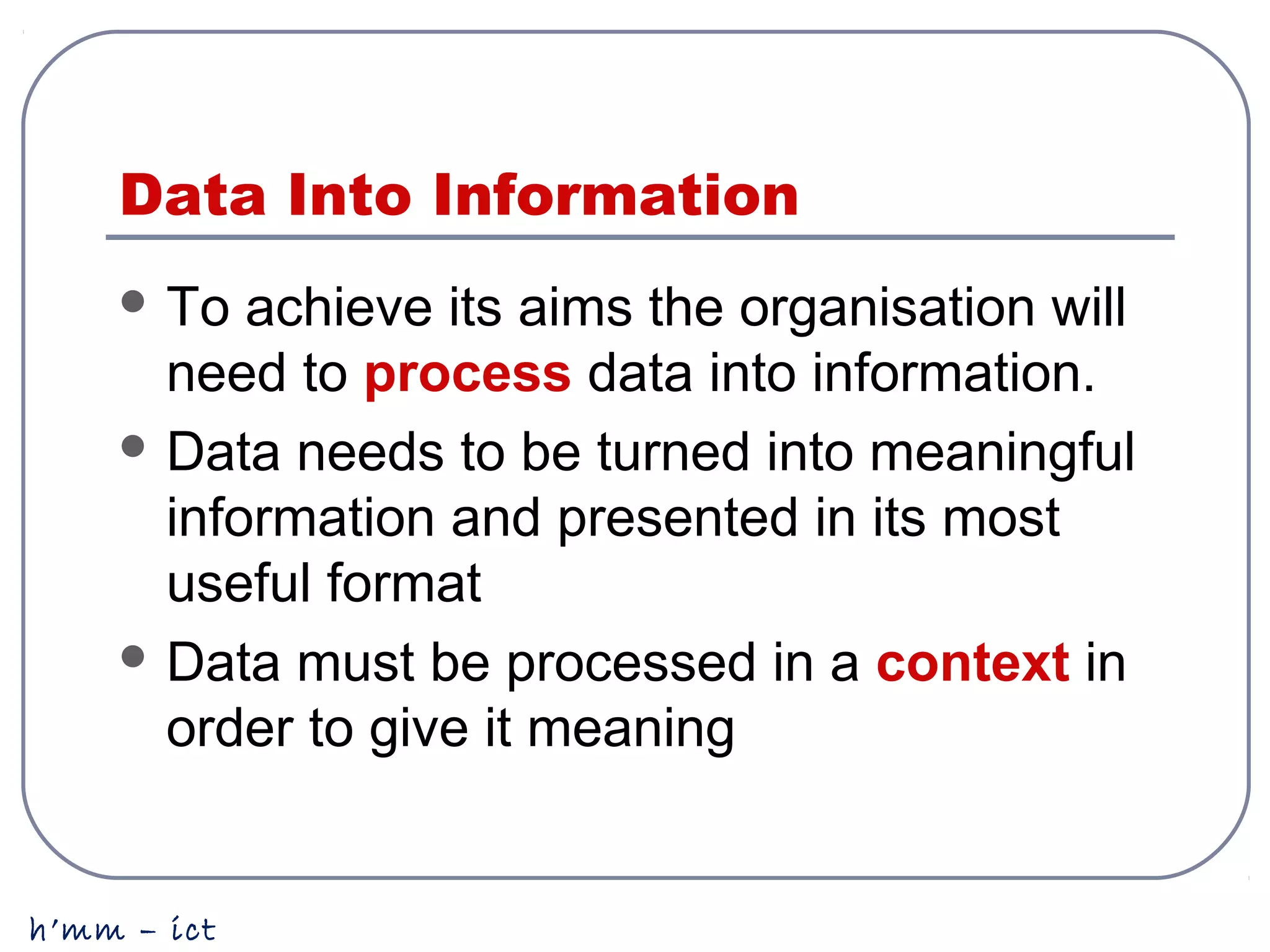 Data, knowledge and information | PPT