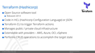 © OPITZ CONSULTING 2020
Informationsklassifikation:
Öffentlich
Terraform (Hashicorp)
 Open Source software tool
 Release...