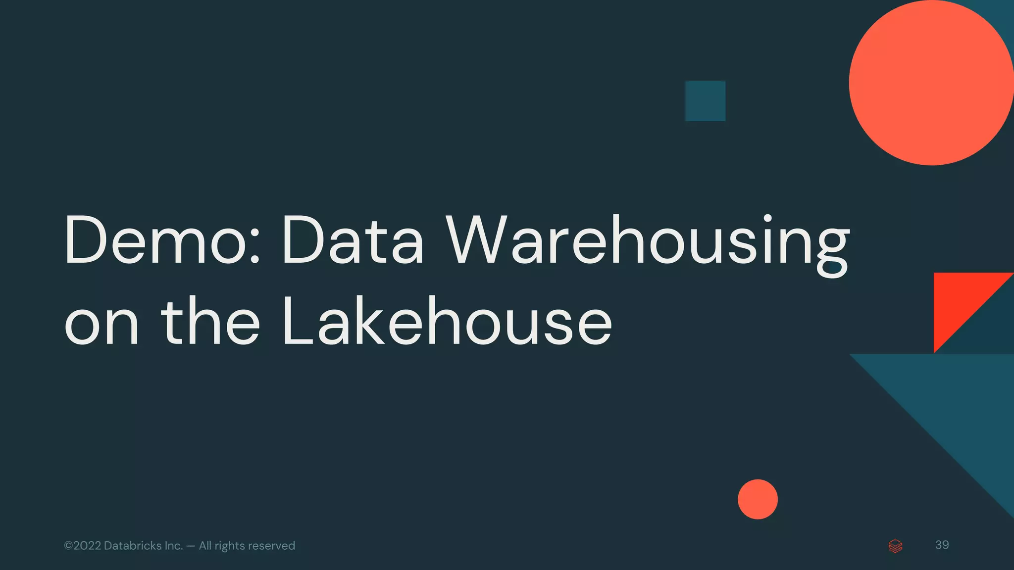 ©2022 Databricks Inc. — All rights reserved
Demo: Data Warehousing
on the Lakehouse
39
 