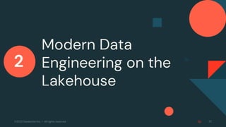 ©2022 Databricks Inc. — All rights reserved
Modern Data
Engineering on the
Lakehouse
22
2
 