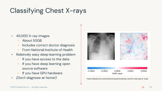 ©2022 Databricks Inc. — All rights reserved
Classifying Chest X-rays
64
• 45,000 X-ray images
• About 50GB
• Includes corr...