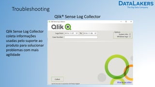 The Big Data Company
Troubleshooting
Qlik® Sense Log Collector
Qlik Sense Log Collector
coleta informações
usadas pelo suporte ao
produto para solucionar
problemas com mais
agilidade
 