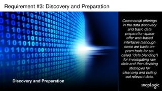 4
Requirement #3: Discovery and Preparation

Commercial offerings
in the data discovery
and basic data
preparation space
o...