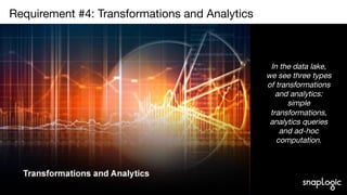 5
Requirement #4: Transformations and Analytics

In the data lake,
we see three types
of transformations
and analytics:
si...