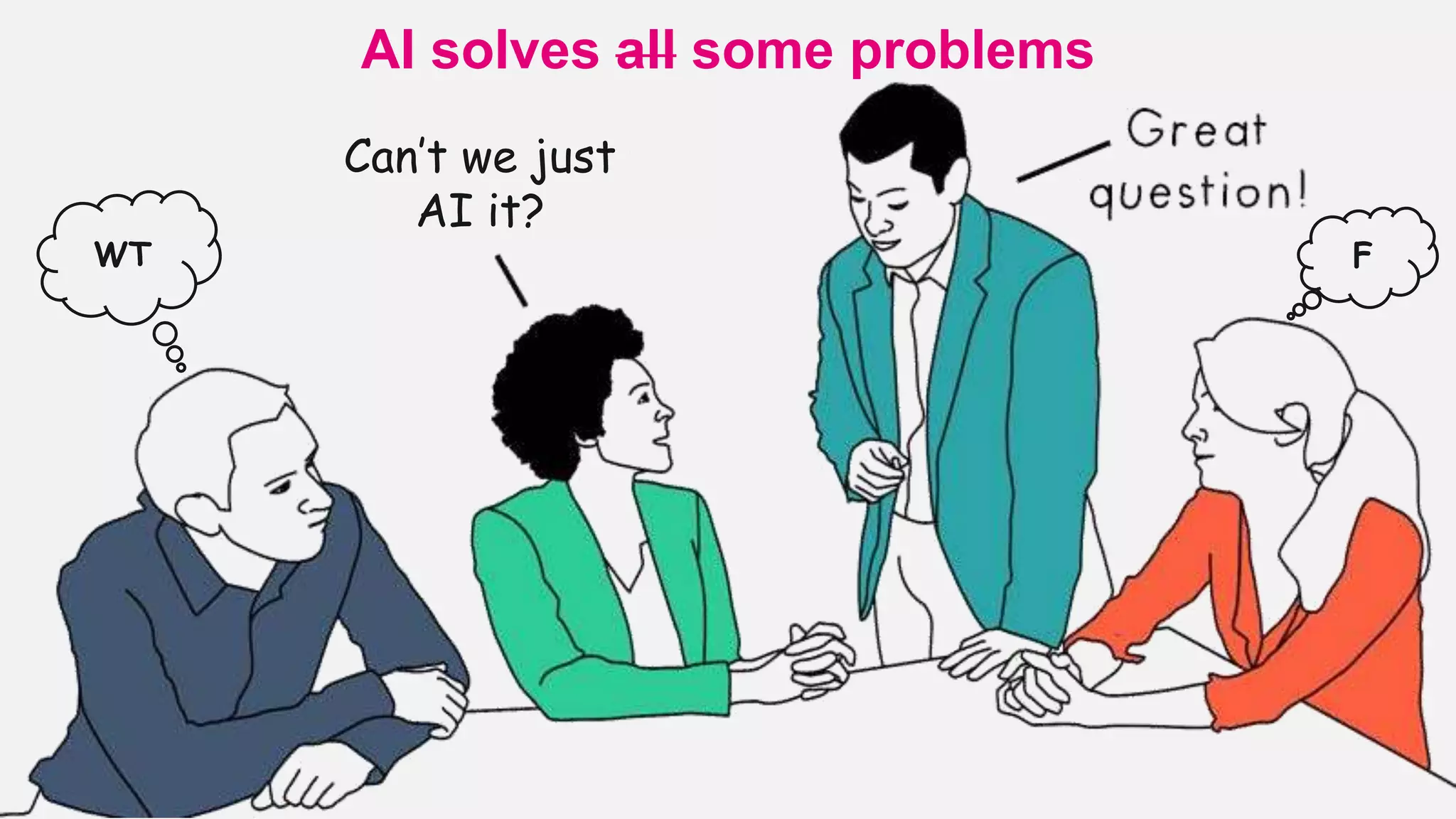 Can’t we just
AI it?
WT F
AI solves all some problems
 