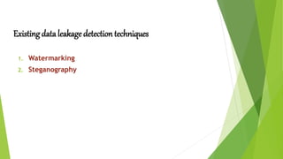 Existing data leakage detection techniques
1. Watermarking
2. Steganography
 