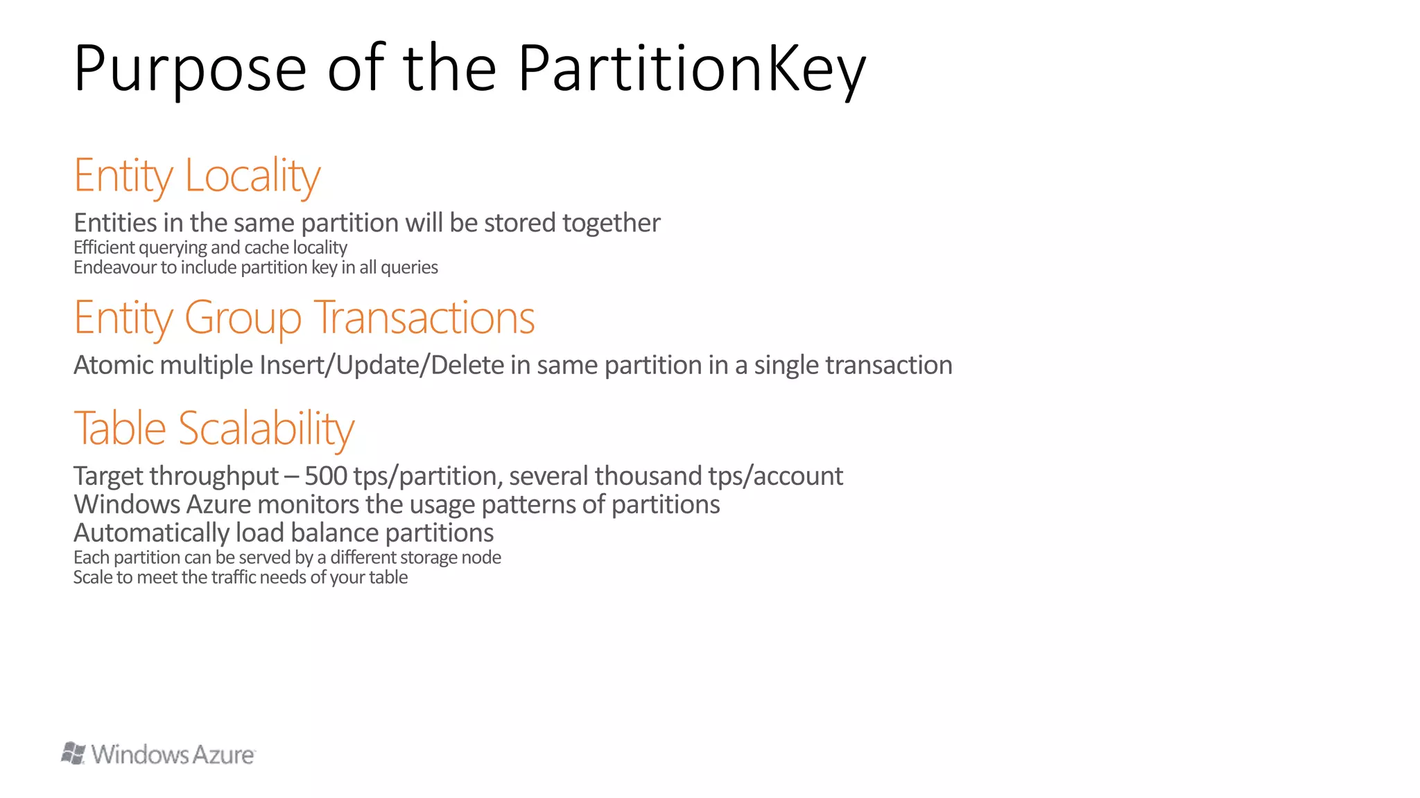 Purpose of the PartitionKey
 