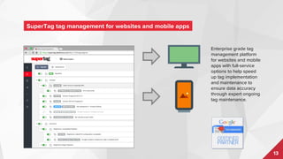 13
Go from insight to impact, faster
Data Studio 360
Analytics 360
Audience Center 360 Integrated
Marketing
Campaign
Optimise 360 Attribution 360
도출된인사이트가보다신속히비즈니스성과로귀결될수있도록!
GA 360 Suite 는 Analytics 360을 통해 발견 된 유의미한 고객 세그먼트를 Audience Center 360으로 전송, 다양한 통합 마케팅 캠페인의
타겟팅 조건으로 삼고, 통합 마케팅을 통해 유입 된 고객에게 Optimize 360을 통해 개인화 된 온사이트/인앱 메시지를 전달,
Attribution 360 을 통해 마케팅 활동의 직접적 성과 뿐만 아닌 간접적 성과까지 그 기여도를 분석하고, Data Studio 360 을 통해 이러한
인사이트들이 신속하고 폭넓게 조직 내 공유되는 프로세스를 지향합니다.
 
