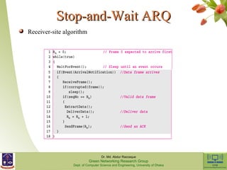 SSttoopp--aanndd--WWaaiitt AARRQQ 
Receiver-site algorithm 
Dr. Md. Abdur Razzaque 
Green Networking Research Group 
Dept. of Computer Science and Engineering, University of Dhaka 
 