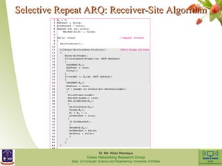 Selective RReeppeeaatt AARRQQ:: RReecceeiivveerr--SSiittee AAllggoorriitthhmm 
Dr. Md. Abdur Razzaque 
Green Networking Research Group 
Dept. of Computer Science and Engineering, University of Dhaka 
 