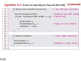 11.31
Algorithm 11.5 Sender-site algorithm for Stop-and-Wait ARQ (continued)
 