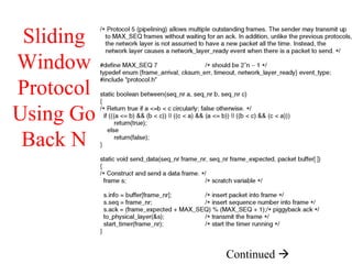 Sliding
Window
Protocol
Using Go
Back N
Continued 
 