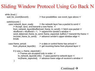 Sliding Window Protocol Using Go Back N
Continued 
 