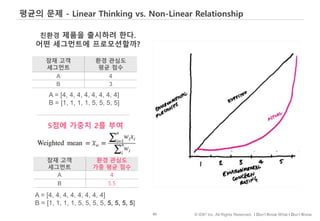 60 © IDK2 Inc. All Rights Reserved. I Don’t Know What I Don’t Know
평균의 문제 - Linear Thinking vs. Non-Linear Relationship
잠재...