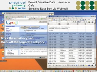 Block the email or gmail. On or off the corporate network. Protect Sensitive Data… even at a Cafe Sensitive Data Sent via Webmail 