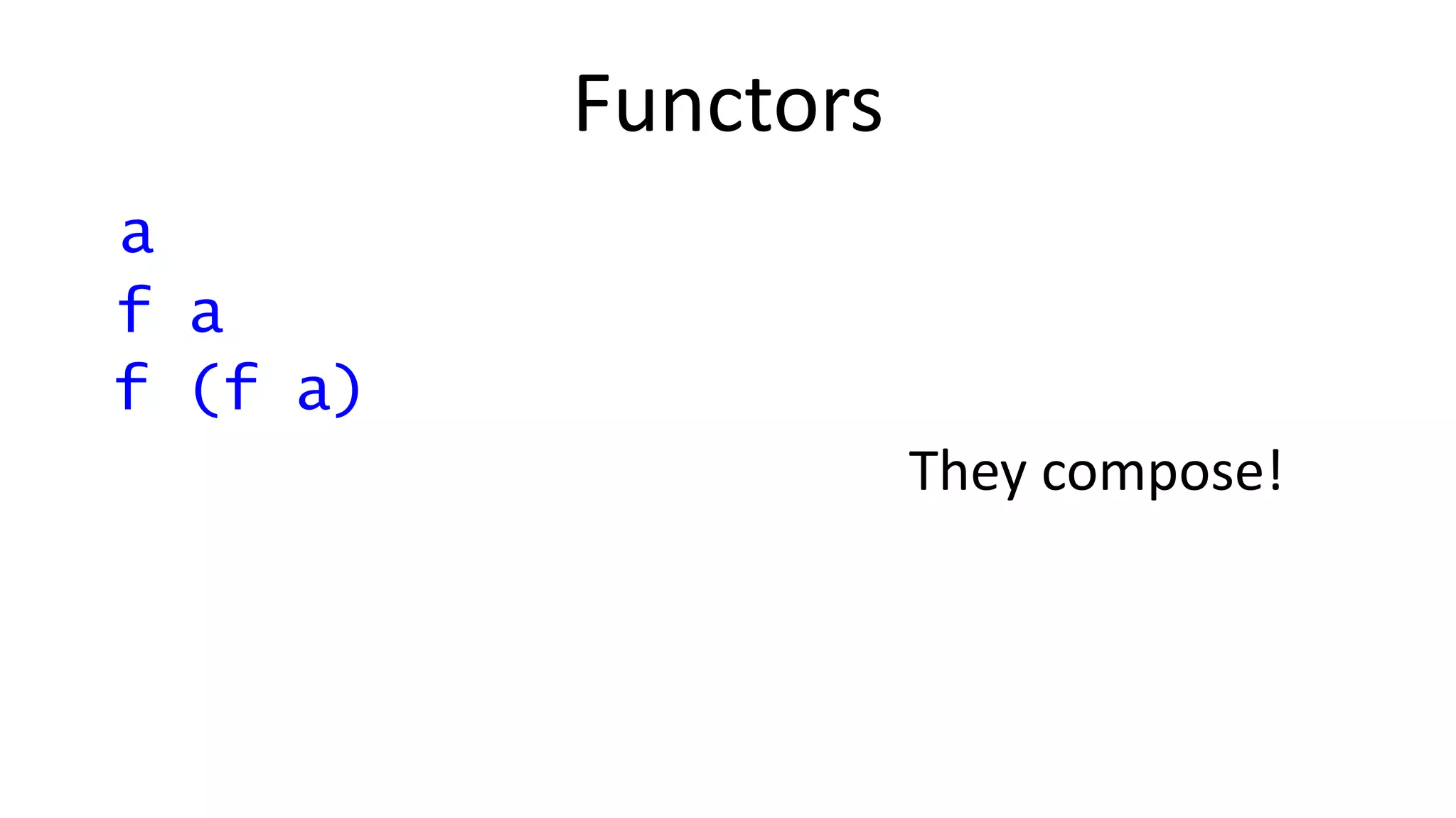 Functors
f (f a)
They compose!
f a
a
 
