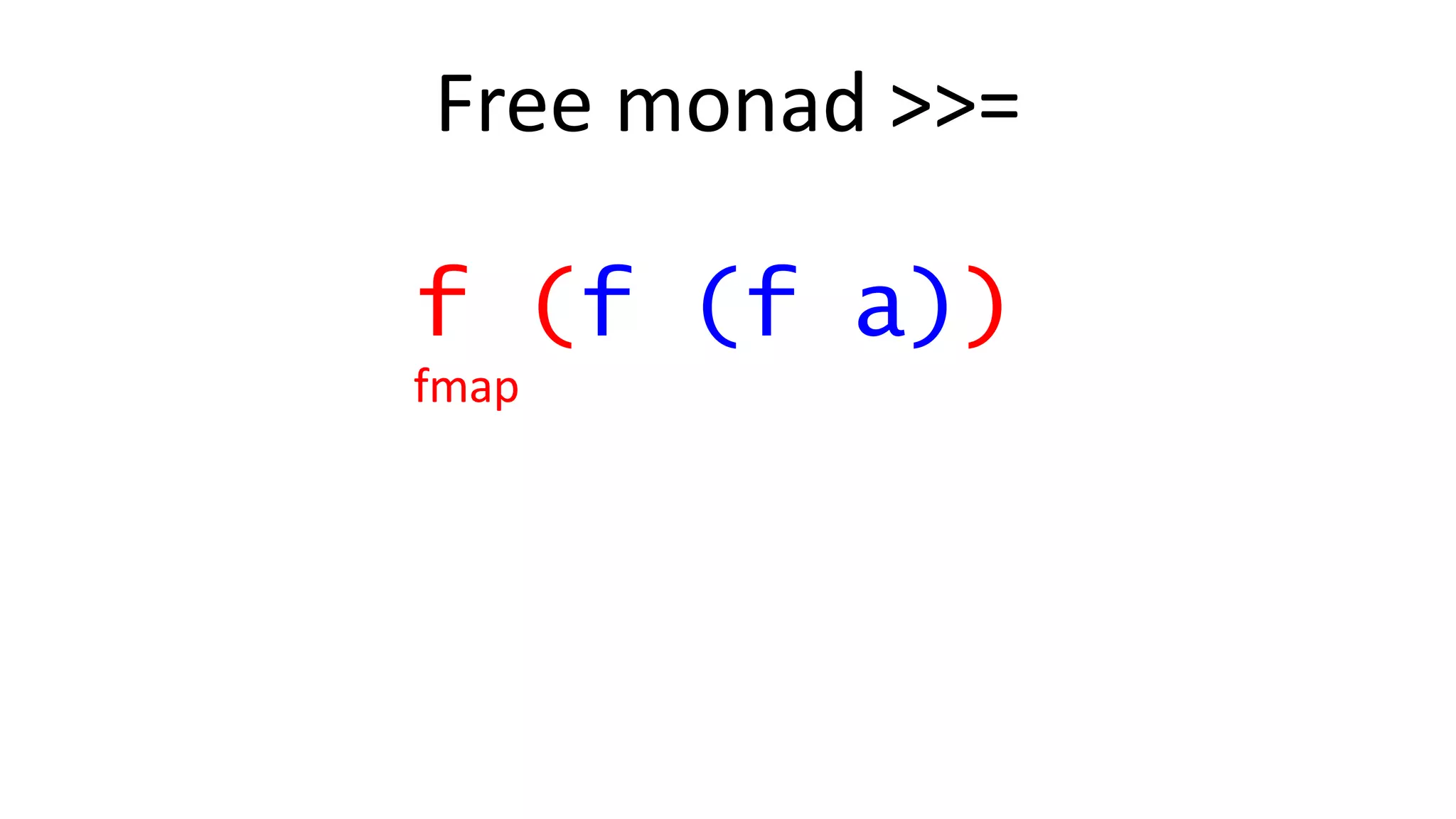 Free monad >>=
f (f (f a))
fmap
 
