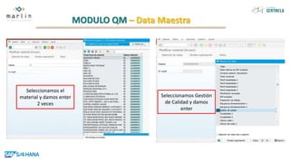 MODULO QM – Data Maestra
Seleccionamos el
material y damos enter
2 veces
Seleccionamos Gestión
de Calidad y damos
enter
 