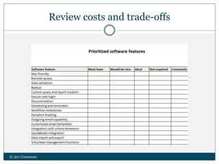 Review costs and trade-offs
© 501 Commons
 