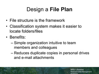 File Plan Layout Research Data Management | PPTX
