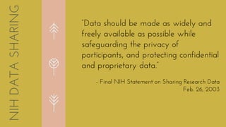NIHDATASHARING
“Data should be made as widely and
freely available as possible while
safeguarding the privacy of
participa...