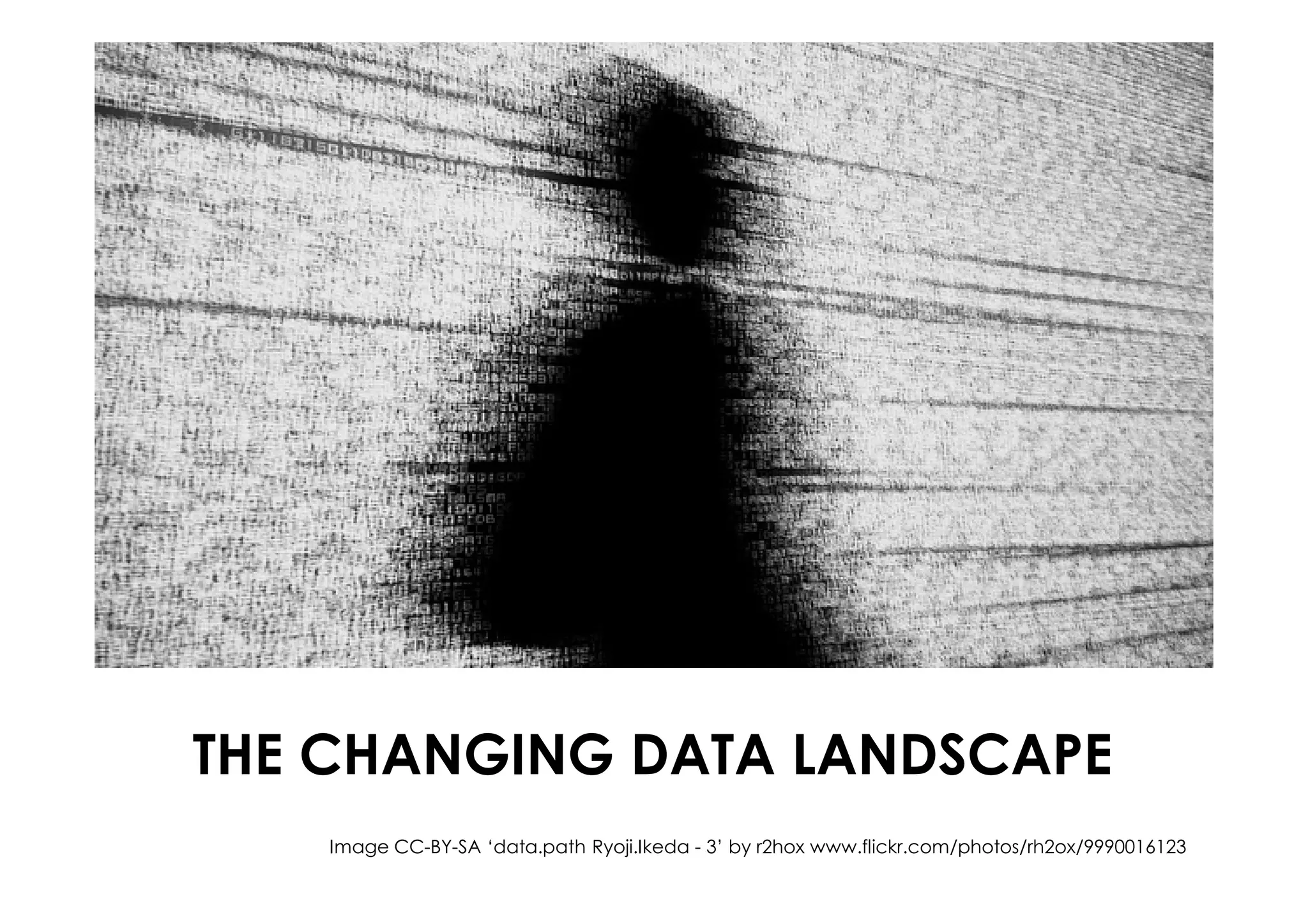 THE CHANGING DATA LANDSCAPE
Image CC-BY-SA ‘data.path Ryoji.Ikeda - 3’ by r2hox www.flickr.com/photos/rh2ox/9990016123
 