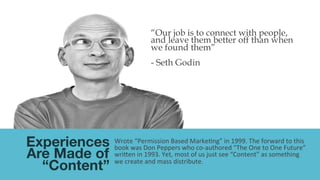 Building relationships with
consumers inner desires is what we
should be focused on
Edward Bernay’s created Public
Relations after learning from his
uncle Sigmund Freud the power of
the unconscious mind. He create a
new form of strategic marketing
which built relationships between
products and consumers inner
desires.
Relationships focus
on Human Desire
	
  
 