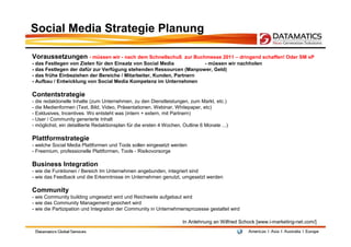 Social Media Strategie Planung

Voraussetzungen - müssen wir - nach dem Schnellschuß            zur Buchmesse 2011 – dring...