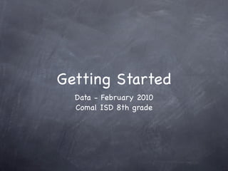 Getting Started
  Data - February 2010
  Comal ISD 8th grade
 