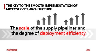 7
The scale of the supply pipelines and
the degree of deployment efficiency
THE KEY TO THE SMOOTH IMPLEMENTATION OF
MICROSERVICE ARCHITECTURE
 