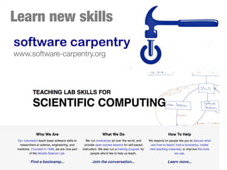 Learn new skills
software carpentry
www.software-carpentry.org
 